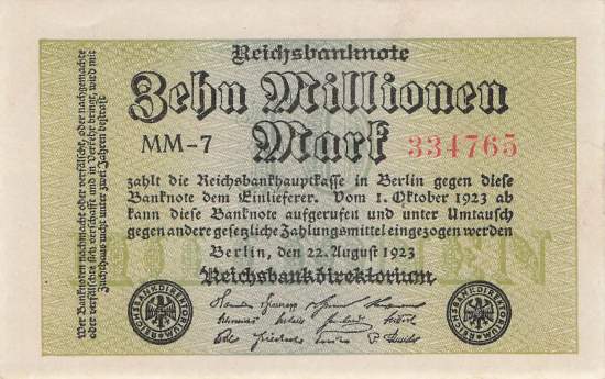 10 Millionen Mark 1923